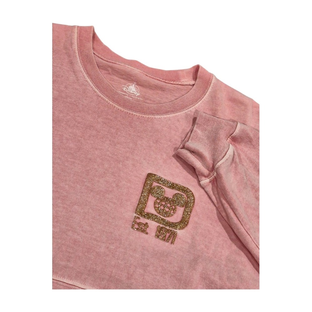 Walt Disney World Spirit Jersey Pink Rose Gold Puff Glitter LS Women's S